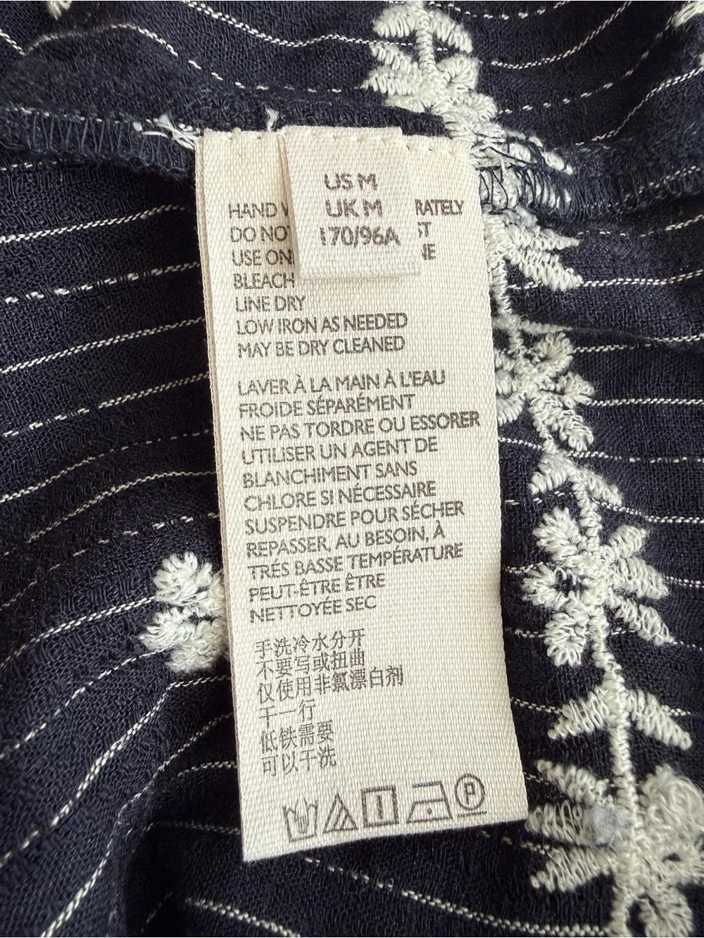 Free People All Roads Lead To You Embroidered Linen Puff Sleeve Blouse Navy M